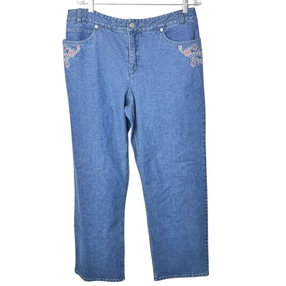 Pendleton Womens Floral Embroidered Beaded Straight Leg Denim Jeans Blue Size 16